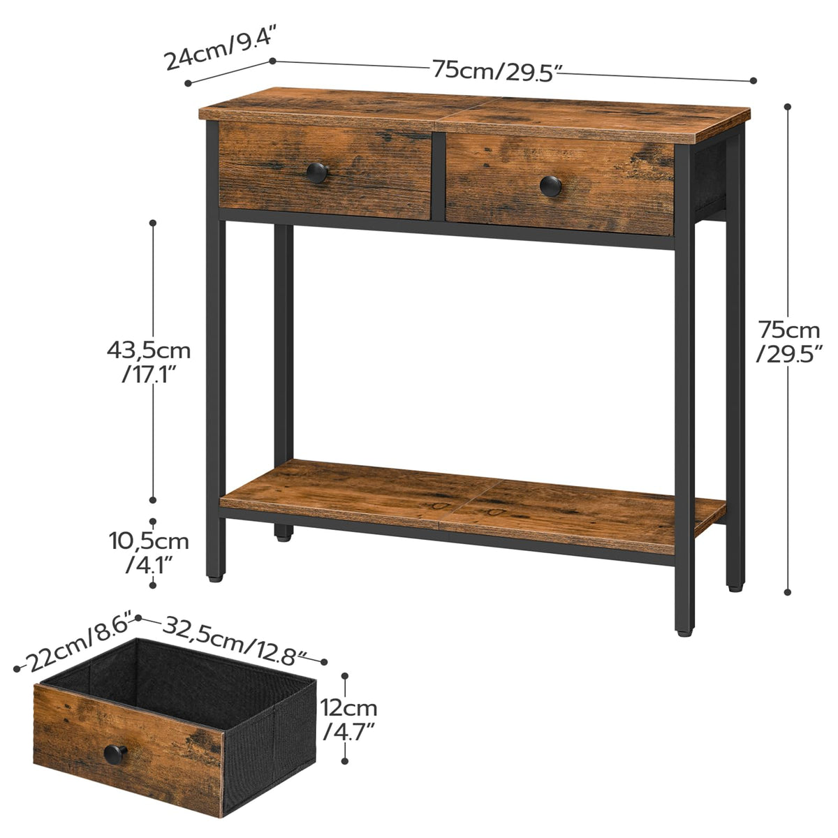 29.5" Narrow Console Table with 2 Fabric Drawers O4350