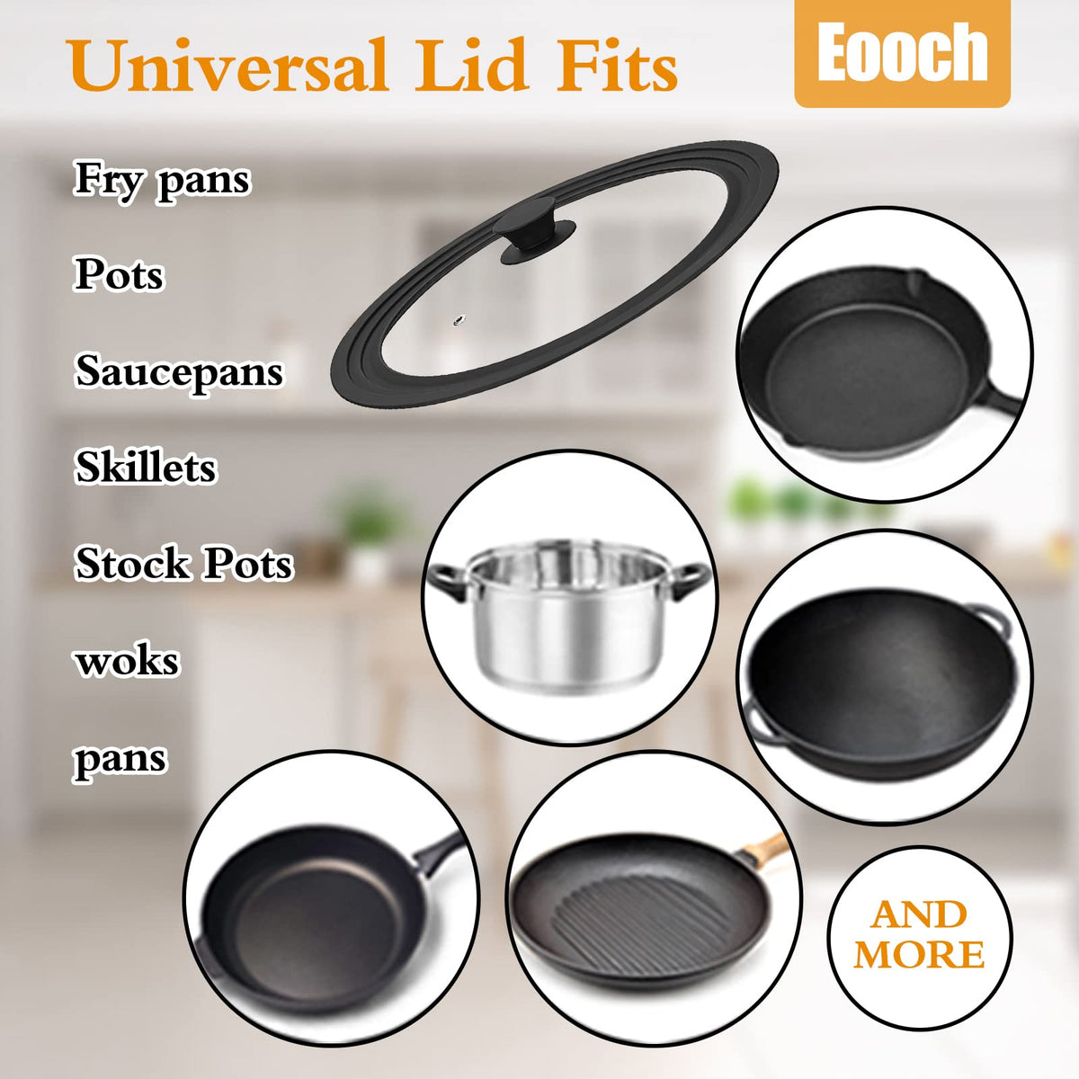 Vented Tempered Glass Universal Lid with Silicone Rim, Fits 11-12.5 inch Cookware, Black Q963