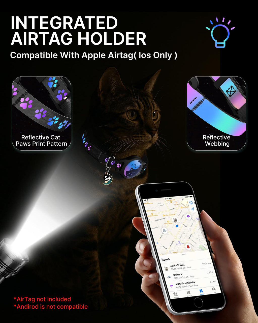 Cat Collar with AirTag Holder 2 Pack Z3010