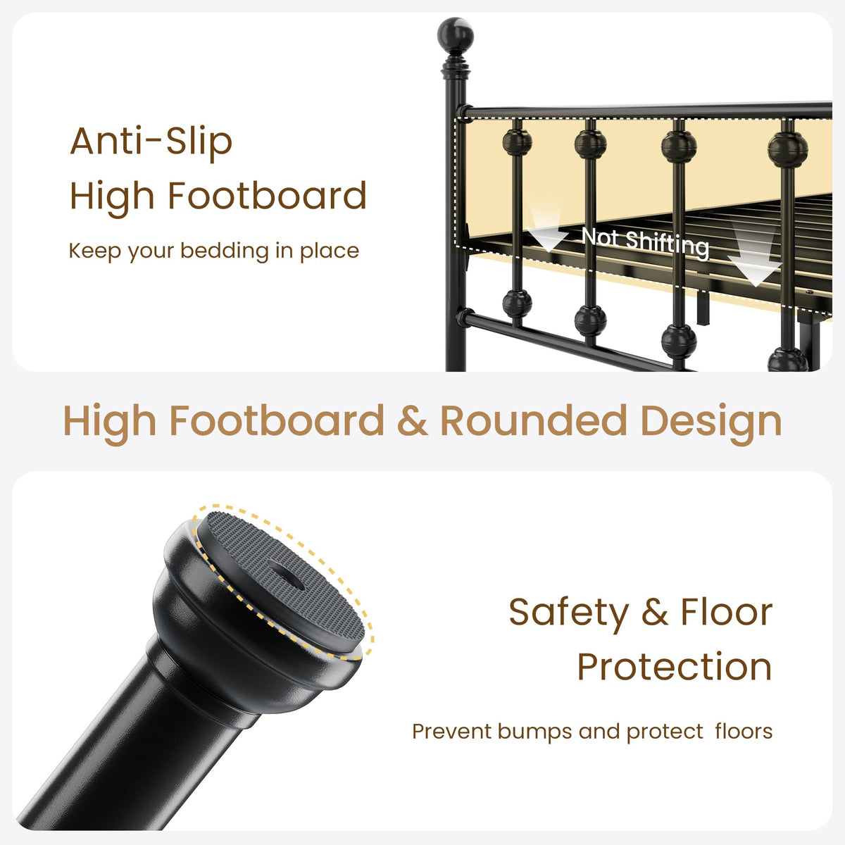 Queen Metal Bed Frame with Victorian Headboard and Footboard Black J206