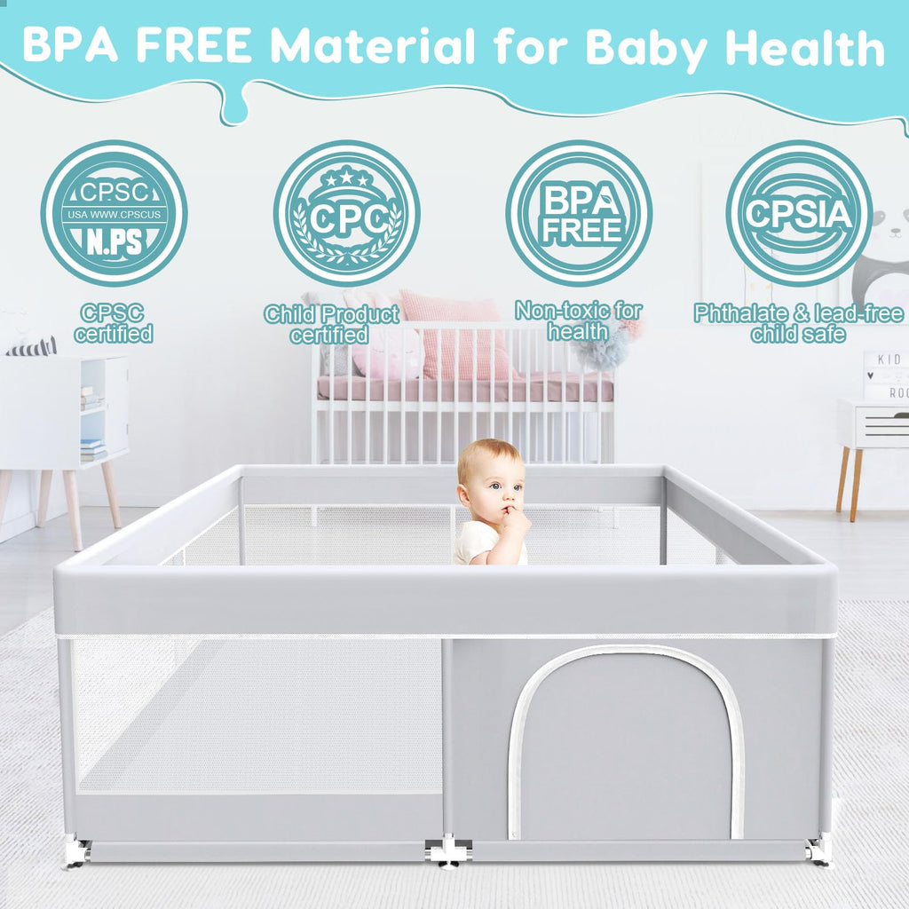 50x50 Inch Grey Baby Playpen with Mesh N97216