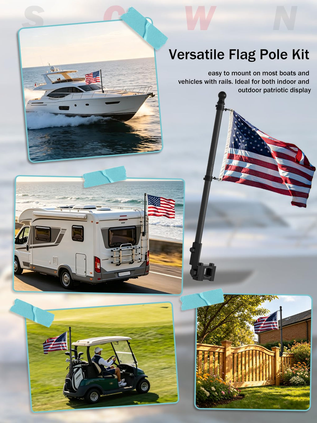 2.5FT Stainless Steel Boat Flag Pole Kit S2227