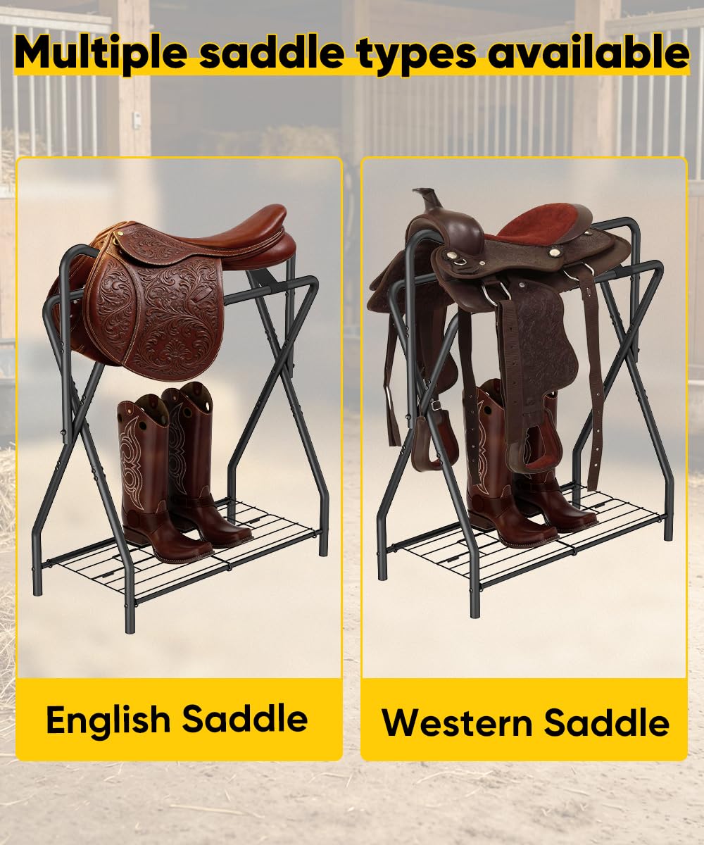 Foldable Black Horse Saddle Rack with Storage Y76835