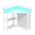 White Corner Desk with Drawers Shelves and Power Outlets V98860