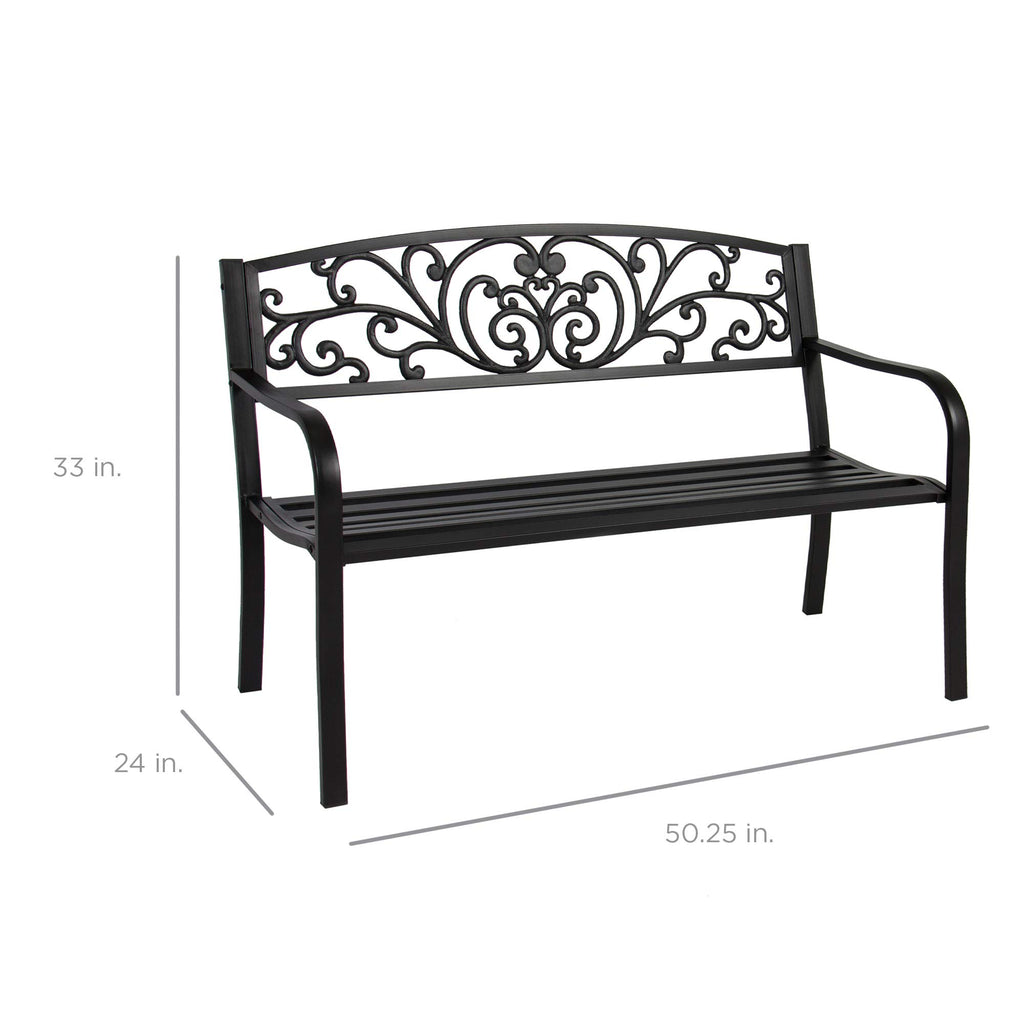 Black Steel Outdoor Bench with Floral Backrest L568