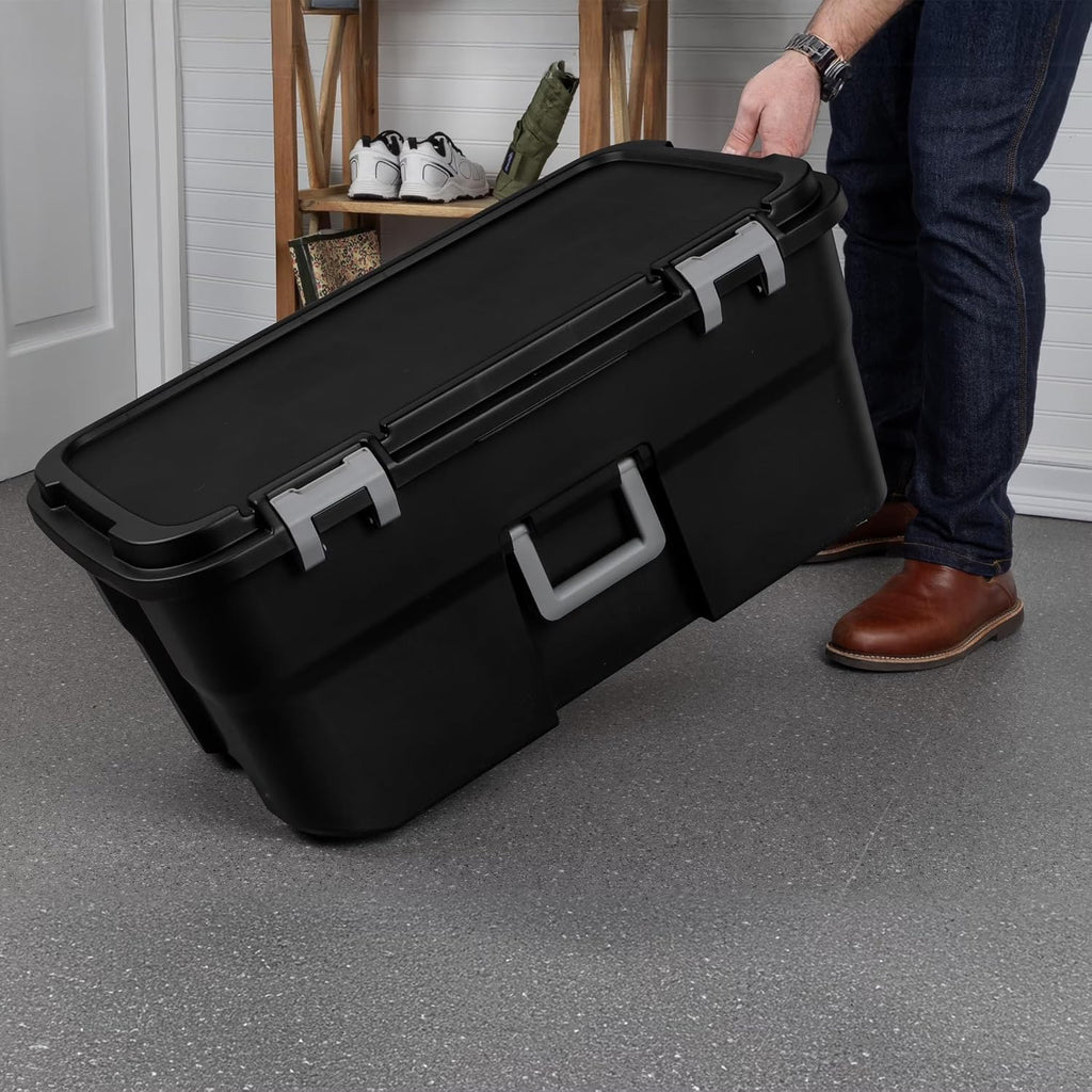 22 Gallon Lockable Black Plastic Storage Trunk I7116