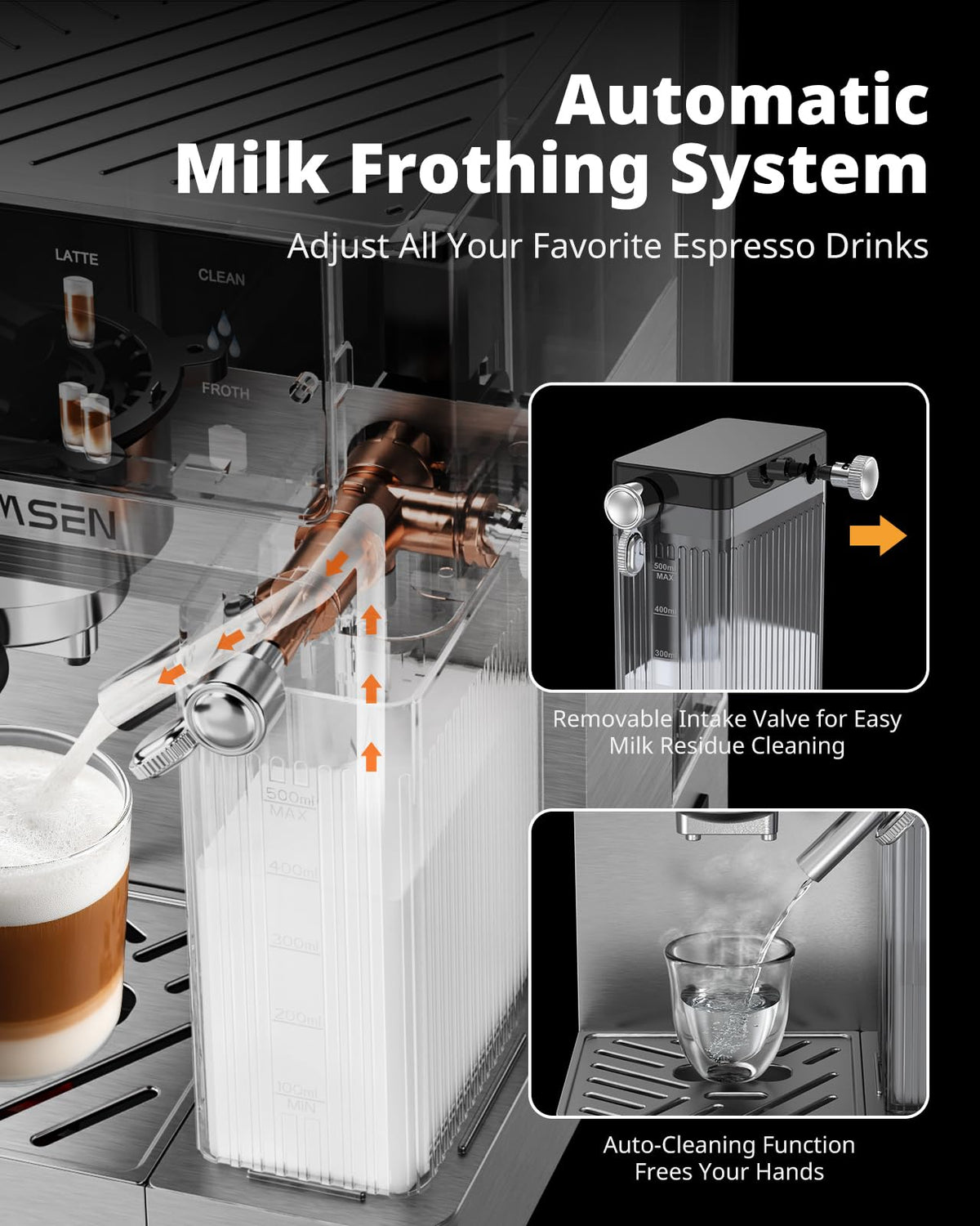 20 Bar Espresso Machine with Milk Frother, Stainless Steel, 60oz Water Tank B790