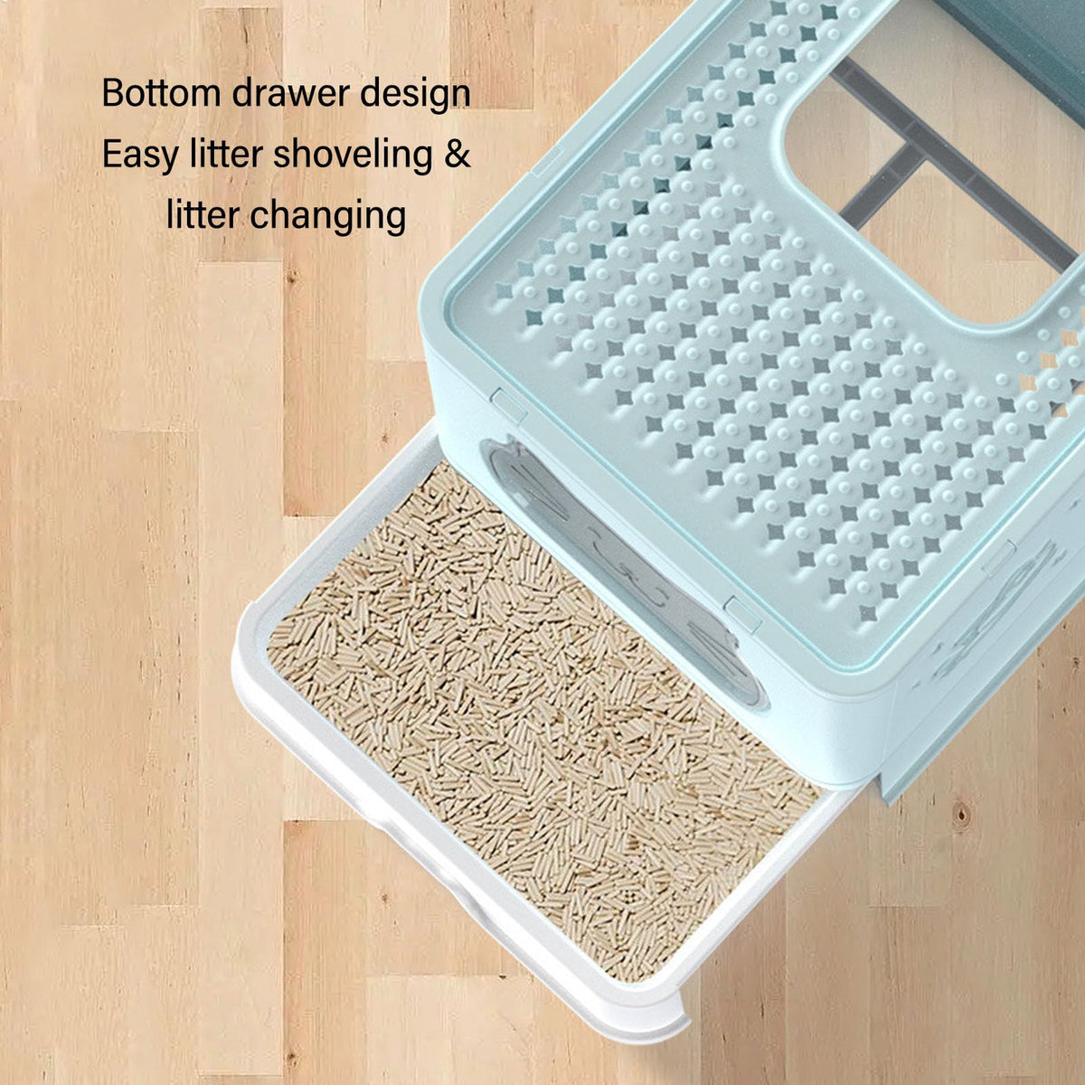 Enclosed Cat Litter Box Top Entry Foldable with Lid Blue G585681