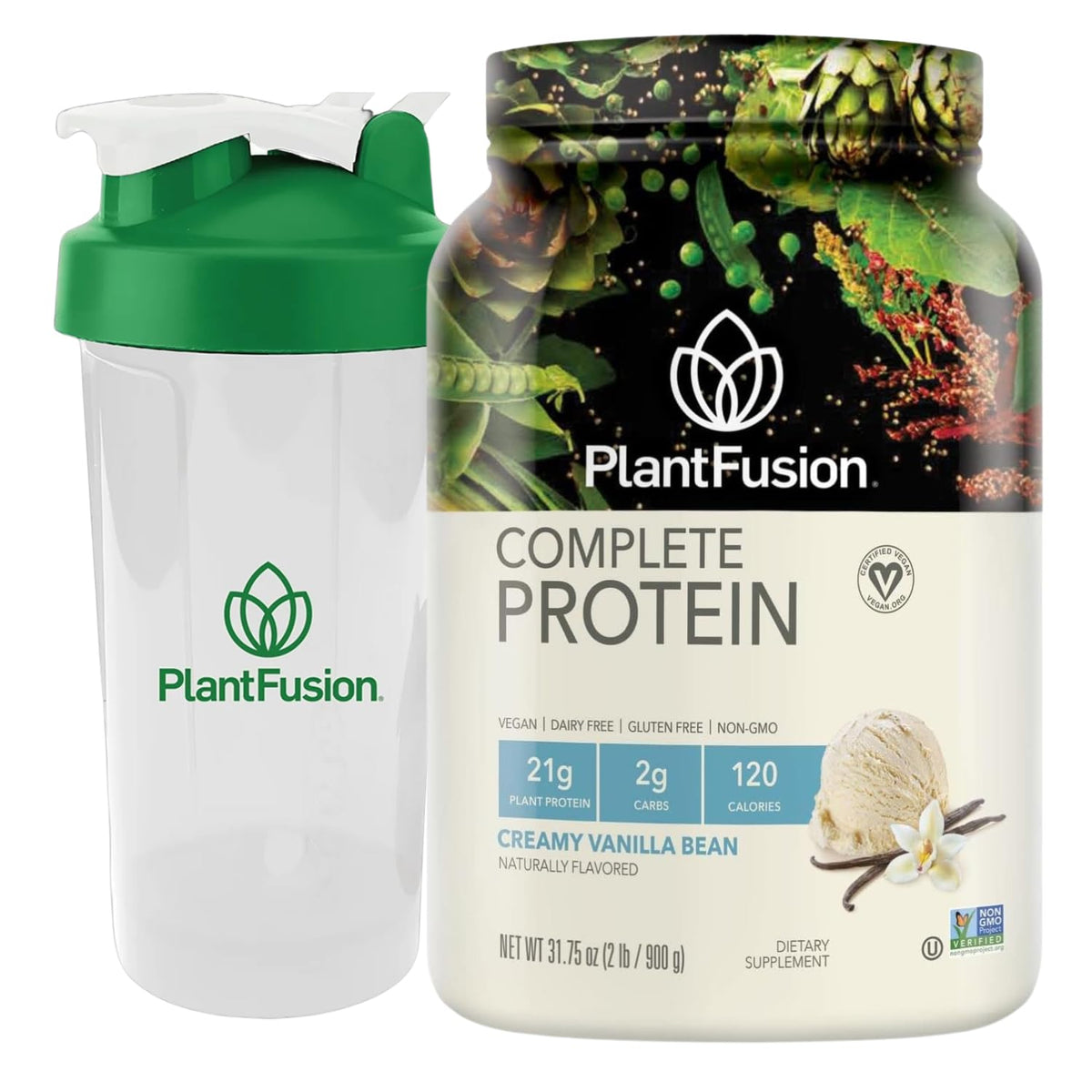 Vanilla Bean Vegan Protein Powder 2lb with Shaker Bottle E8493