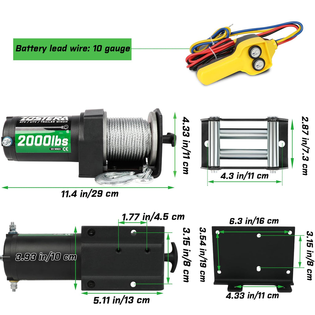 2000lb ATV Winch with Steel Cable N3824