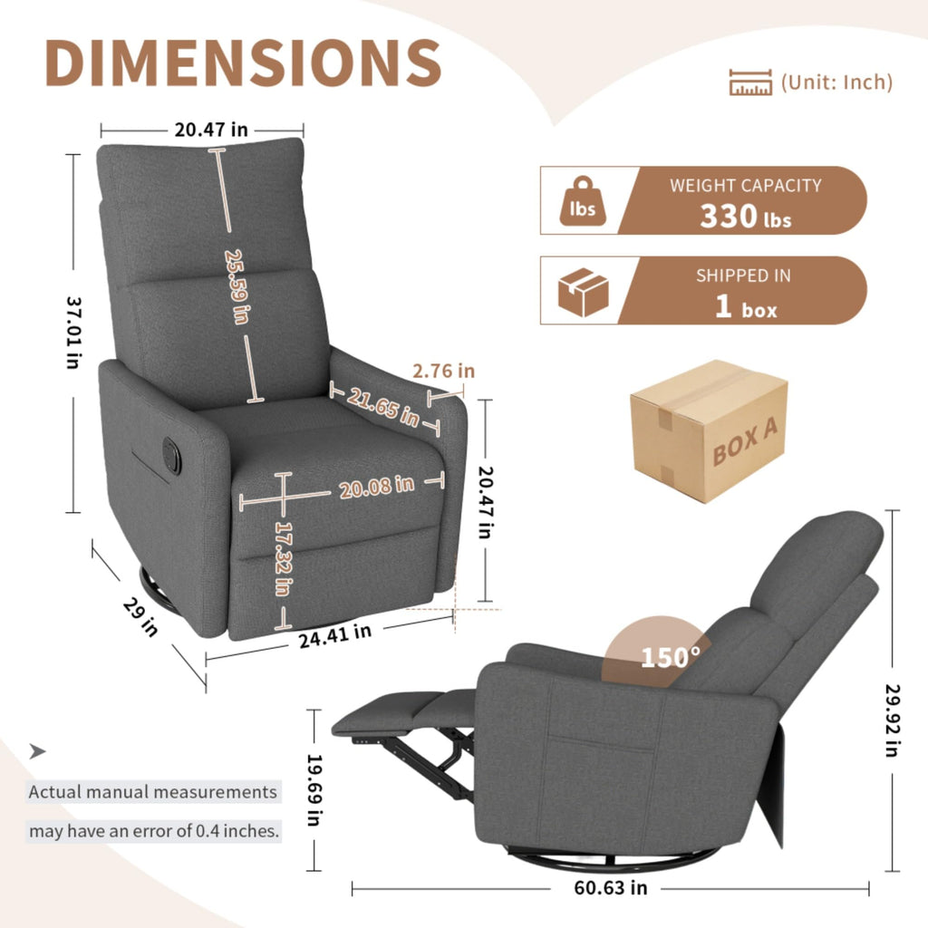 Swivel Rocker Recliner Chair with Pull Lever and Side Pocket S5757