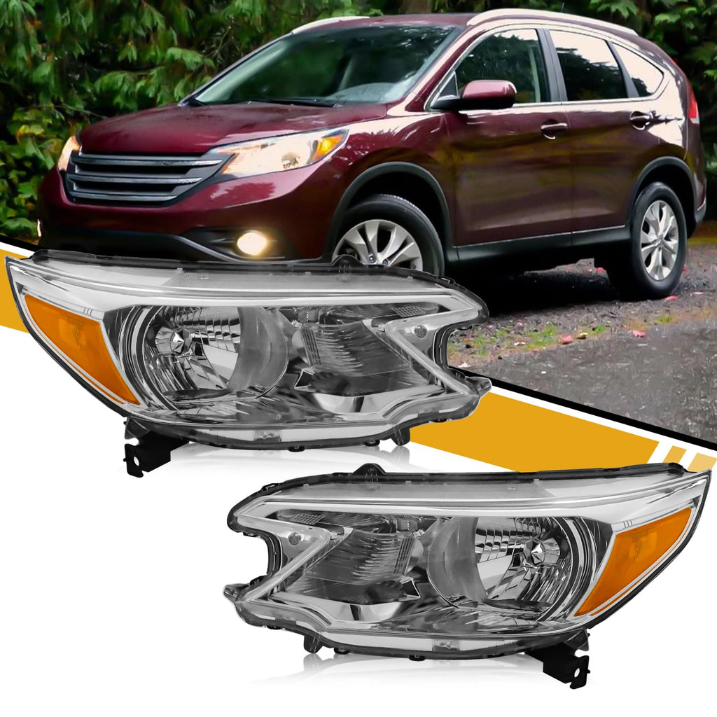 Halogen Headlight Assembly Pair Set Chrome Housing Amber Reflector F572