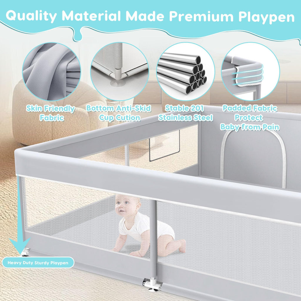 50x50 Inch Grey Baby Playpen with Mesh N97216
