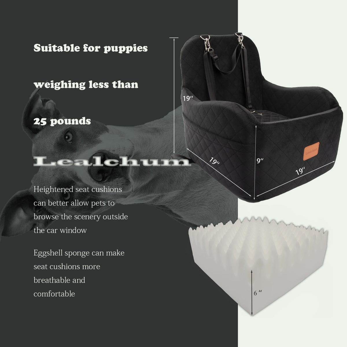 Dog Booster Car Seat for Small/Medium Dogs Up to 35lbs, Black, Medium F3070