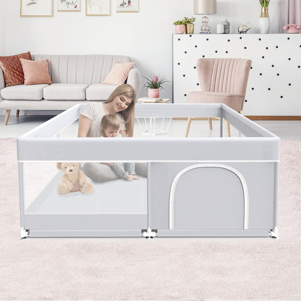 50x50 Inch Grey Baby Playpen with Mesh N97216