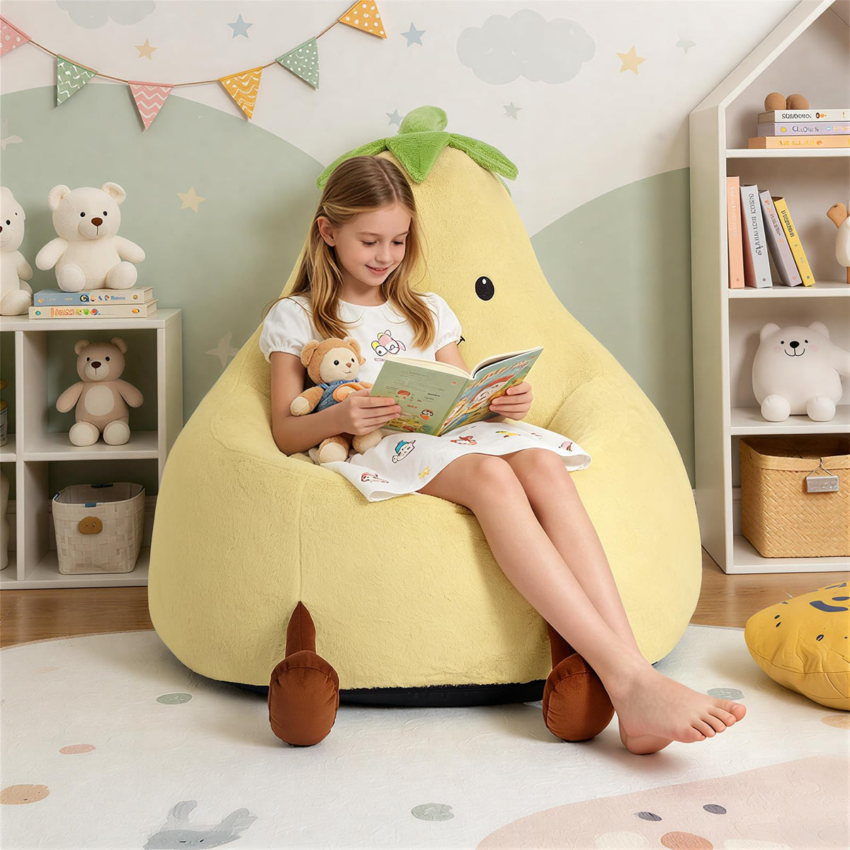 Yellow Faux Rabbit Fur Memory Foam Bean Bag Chair P897
