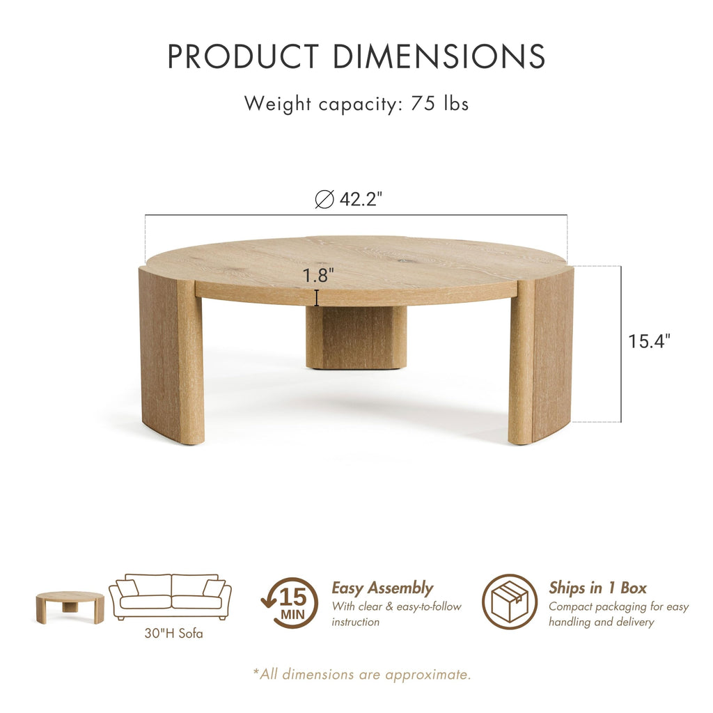 42” Round Oak Finish Wood Coffee Table M630