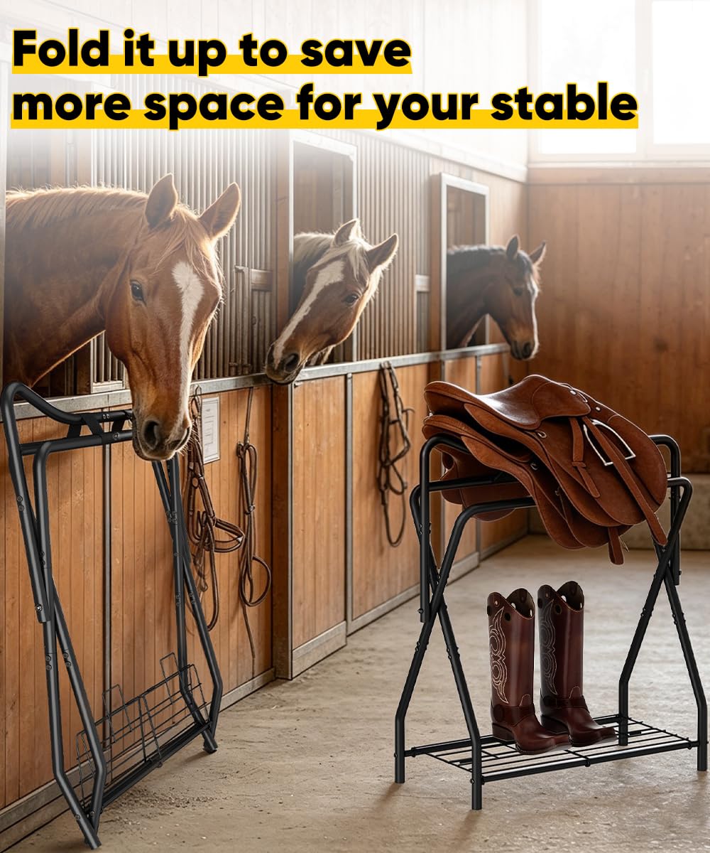 Foldable Black Horse Saddle Rack with Storage Y76835