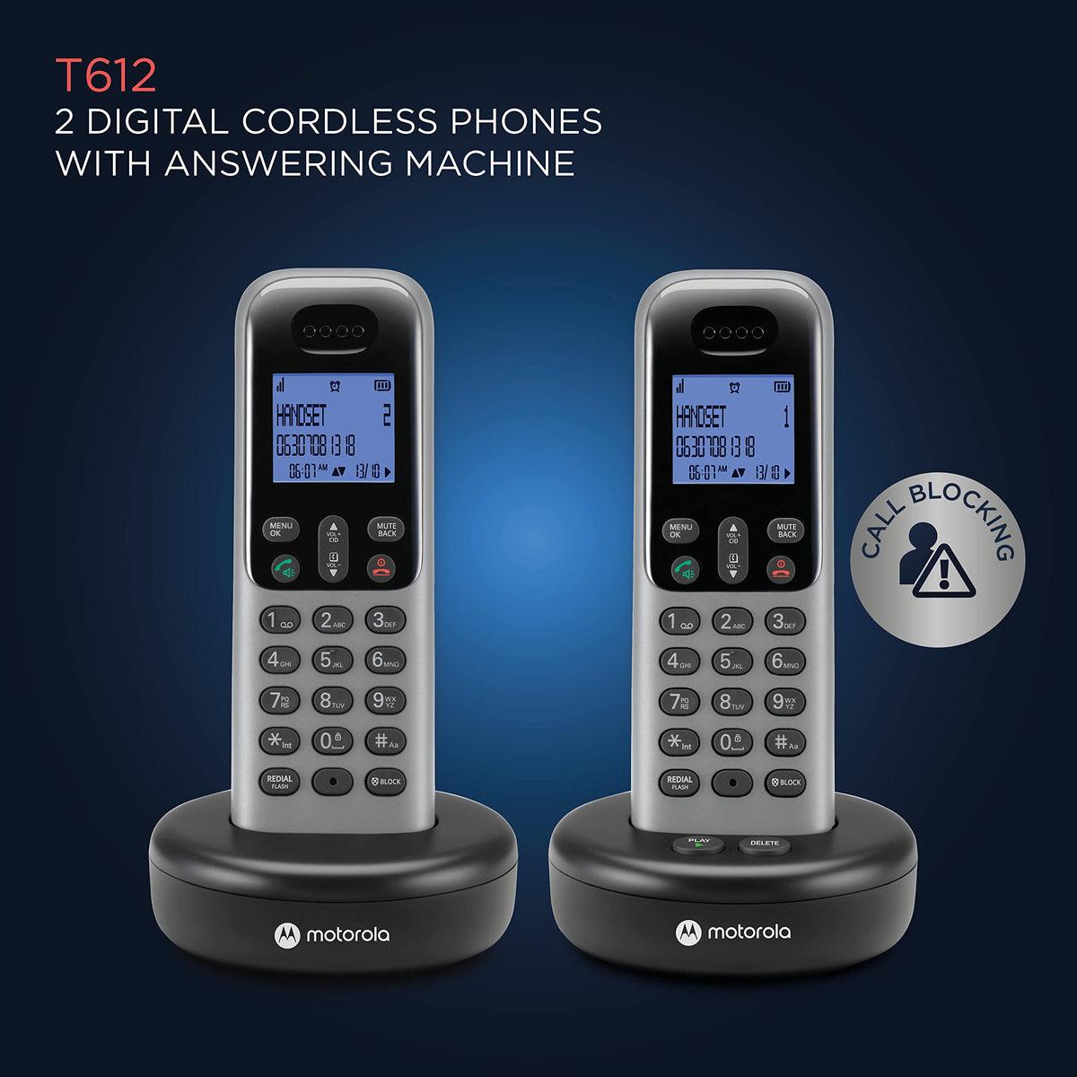 Cordless Phone with Answering Machine, 2 Handsets, Caller ID J6803