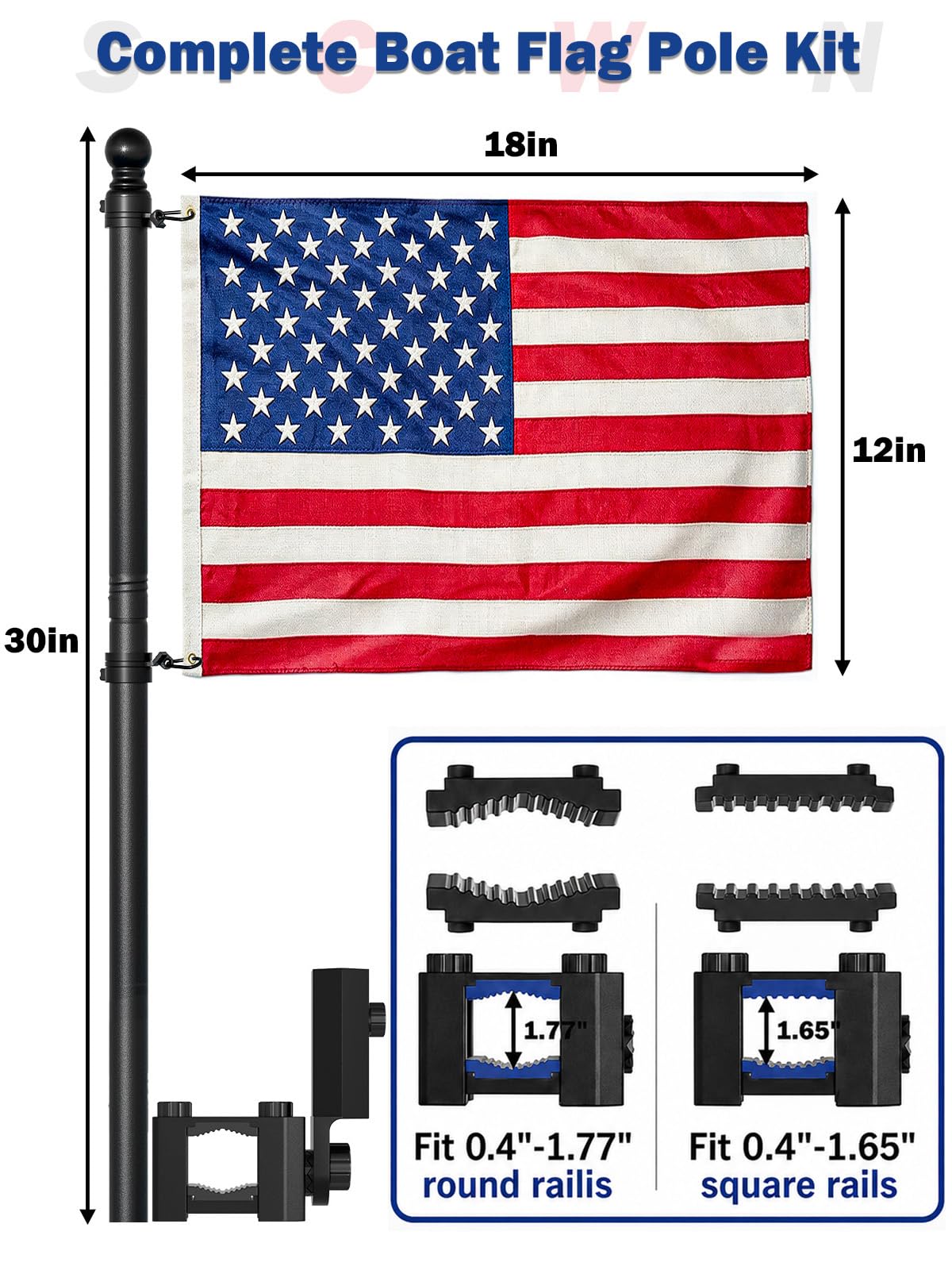 2.5FT Stainless Steel Boat Flag Pole Kit S2227