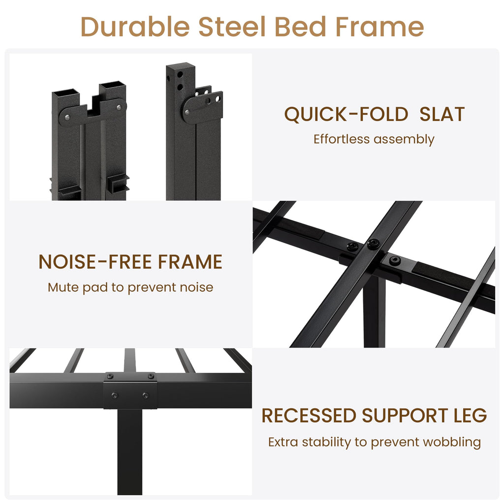 Queen Metal Bed Frame with Victorian Headboard and Footboard Black J206