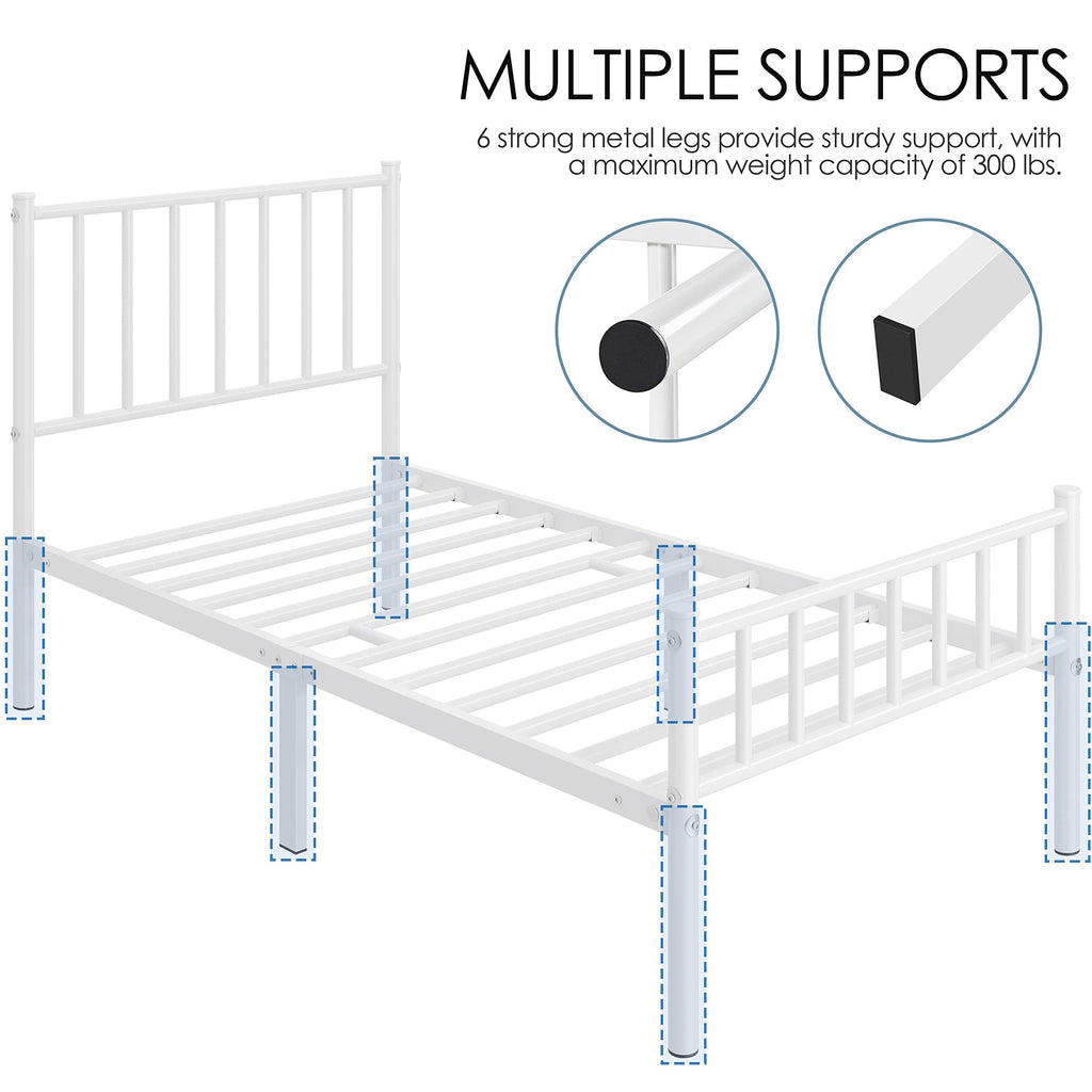 Twin Size White Metal Platform Bed Frame with Spindle Headboard S72140