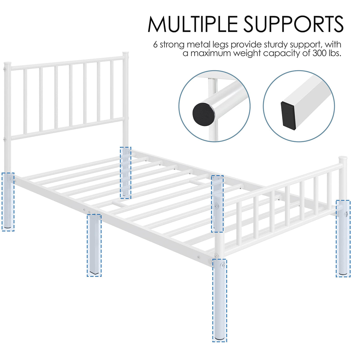 Twin Size White Metal Platform Bed Frame with Spindle Headboard S72140