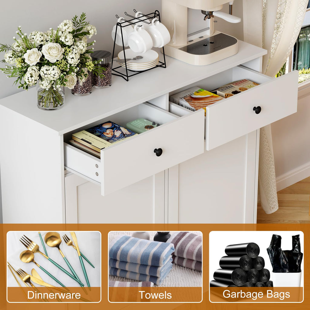 White 20-Gallon Wooden Tilt-Out Trash Can Cabinet I47231