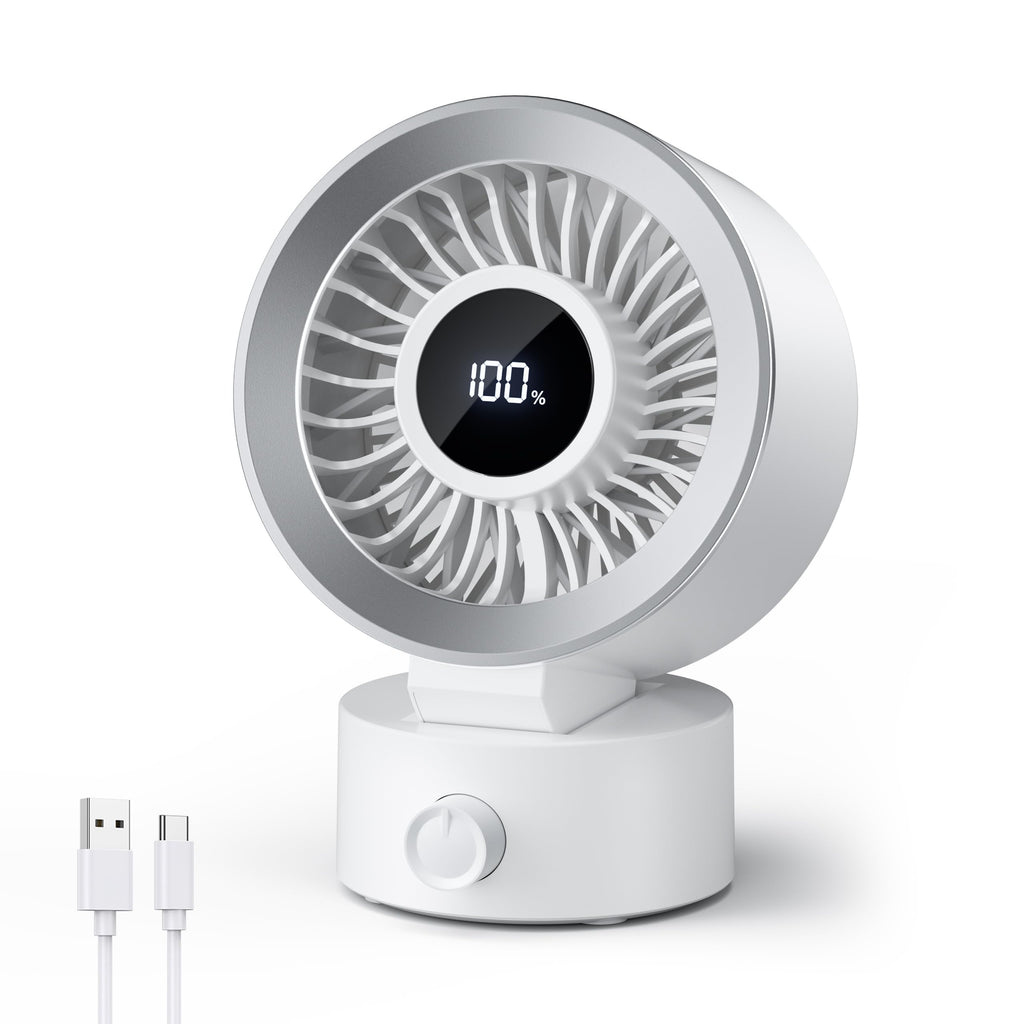 White Rechargeable Desk Fan with 1200mAh Battery J692314