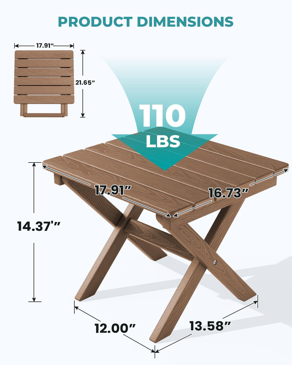 Small Folding Outdoor Side Table Set of 2 Brown E242
