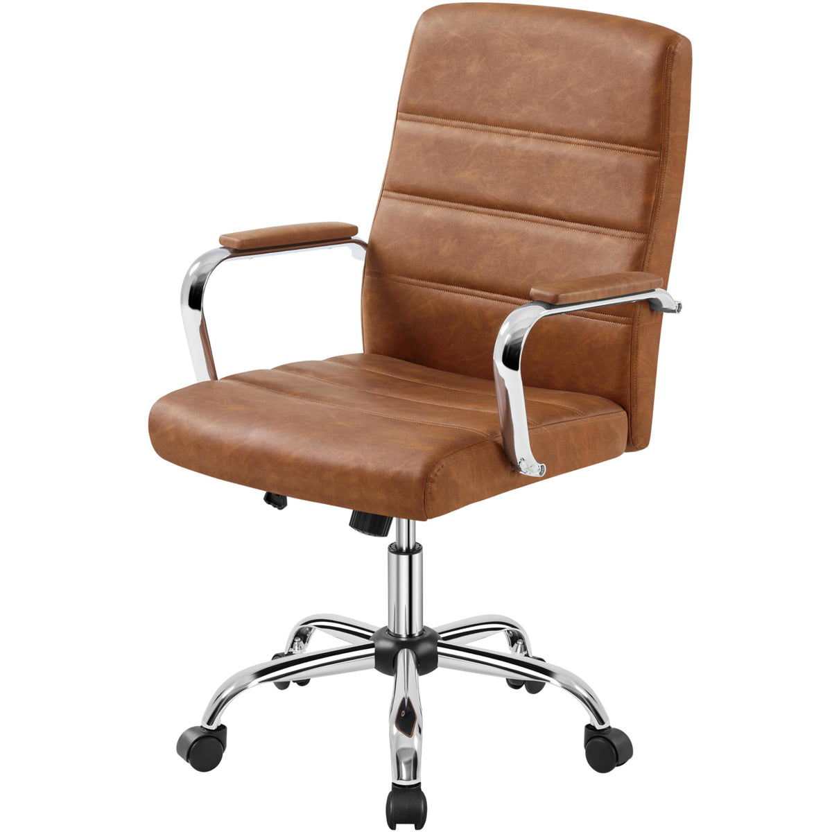 Brown PU Leather Office Chair with Arms E356