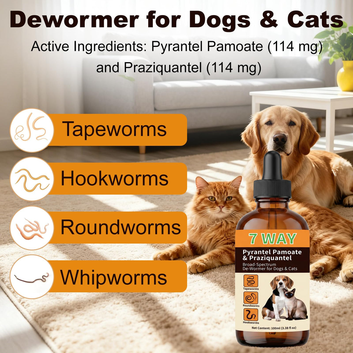 7-Way Dewormer Liquid for Dogs & Cats, 3.38 fl oz A9090