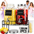 2 PCS 1 Gallon Glass Drink Dispensers with Stand & Fruit Infuser M2770