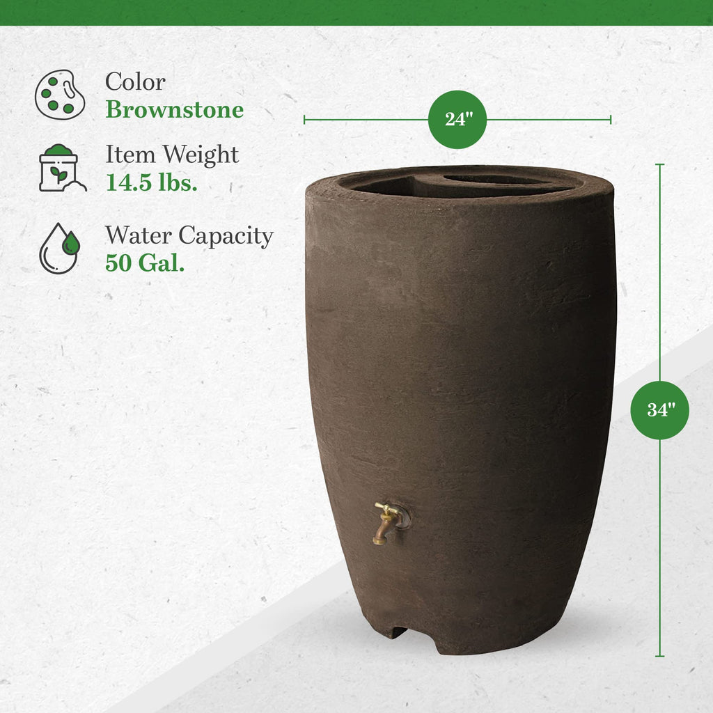 50 Gallon Plastic Rain Barrel with Brass Spigot L63458
