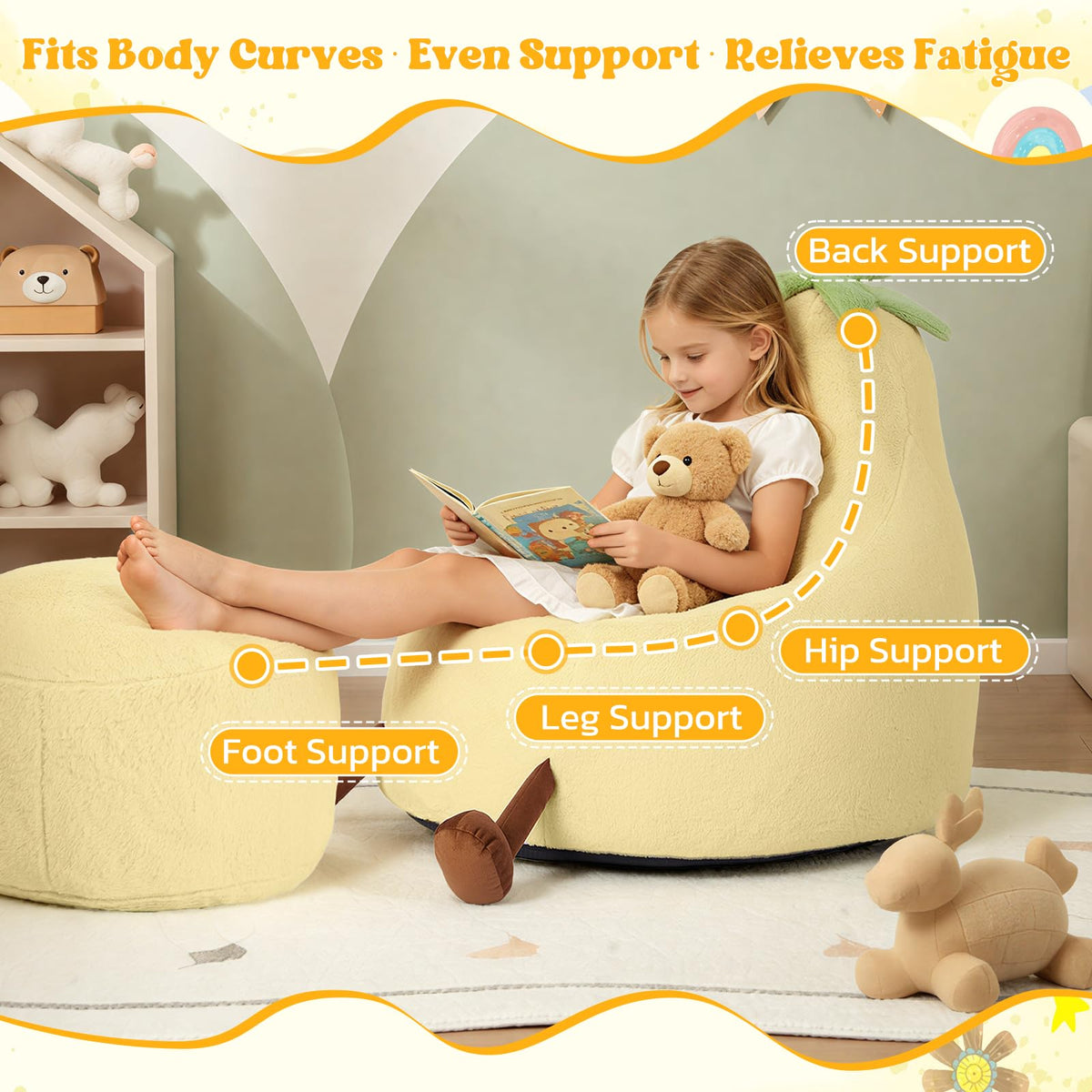 Yellow Faux Rabbit Fur Memory Foam Bean Bag Chair P897