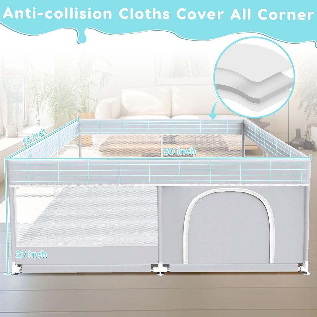 50x50 Inch Grey Baby Playpen with Mesh N97216