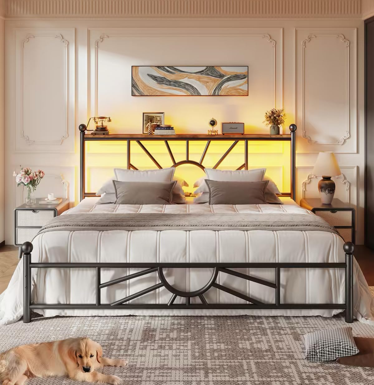 King Size Metal Platform Bed Frame with LED Lights V533