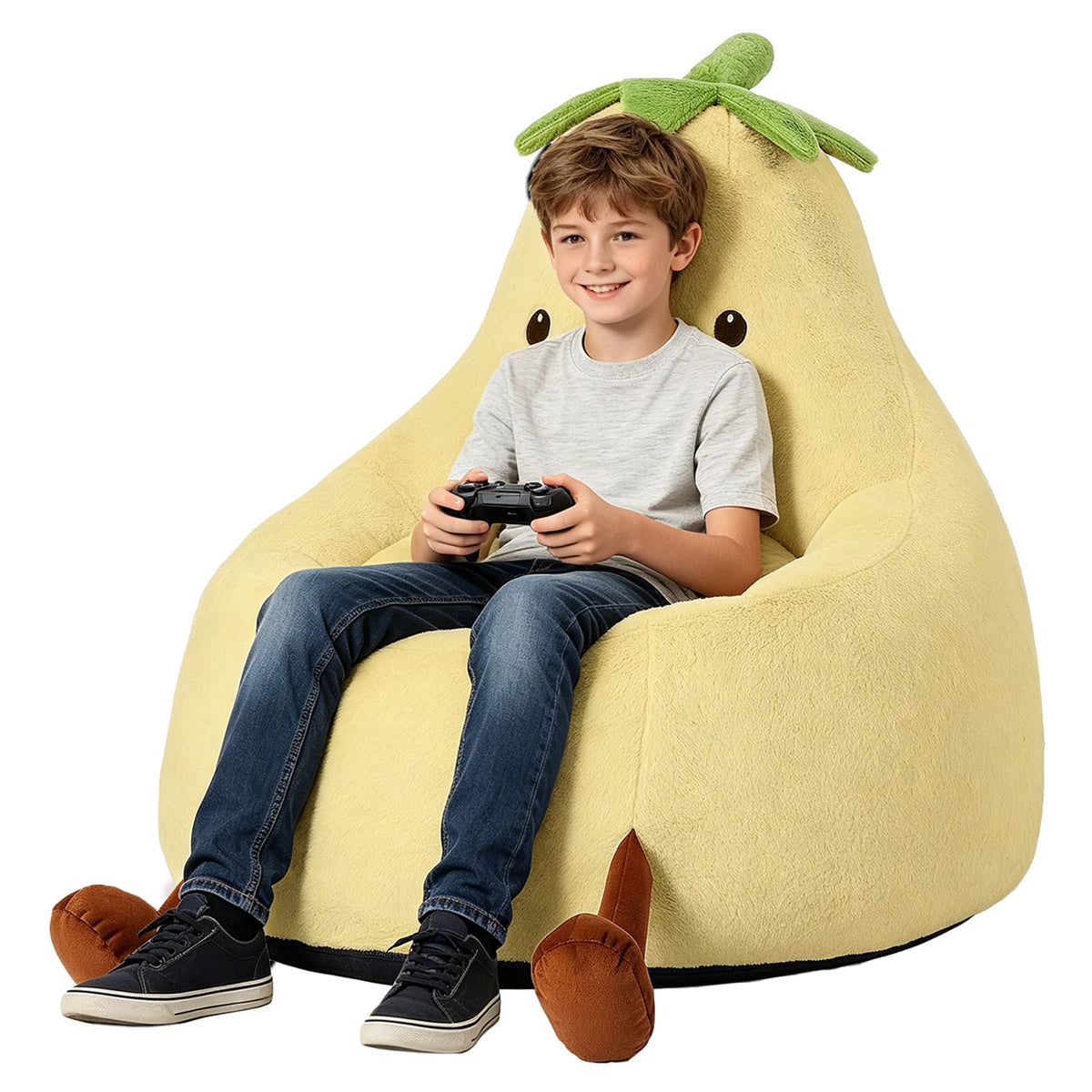 Yellow Faux Rabbit Fur Memory Foam Bean Bag Chair P897