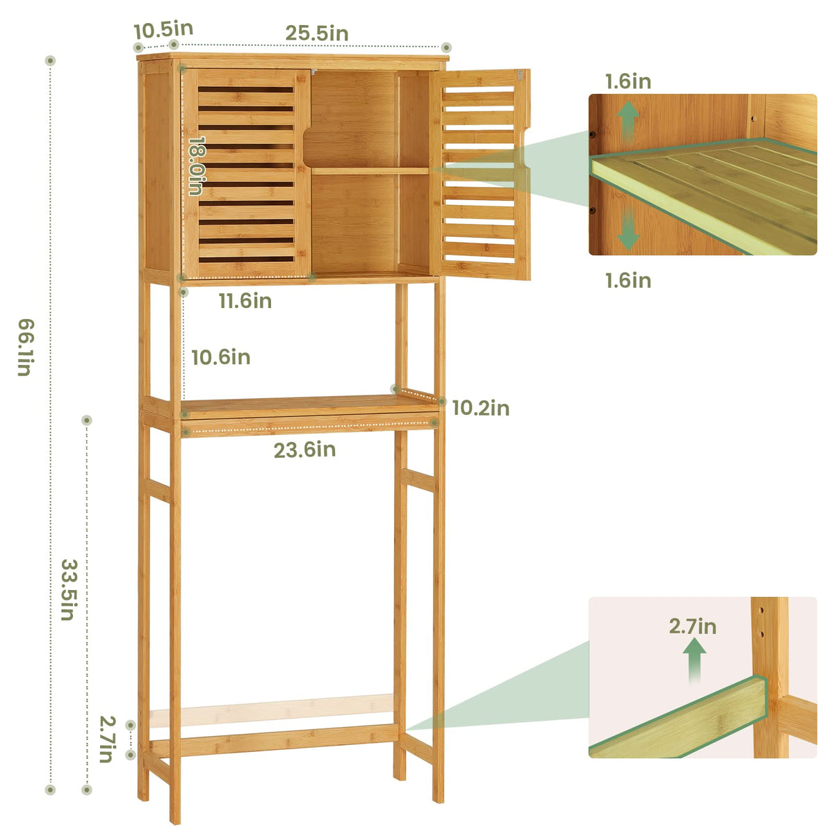 Over The Toilet Storage Cabinet with Adjustable Shelves Bamboo T7747