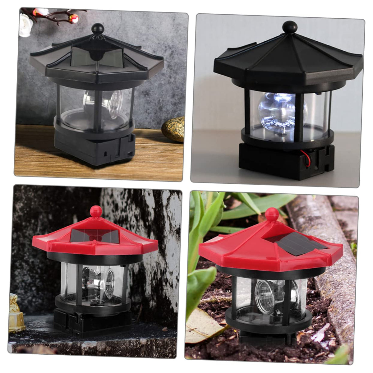 2pcs Solar Powered Rotatable Lighthouse Light A135948
