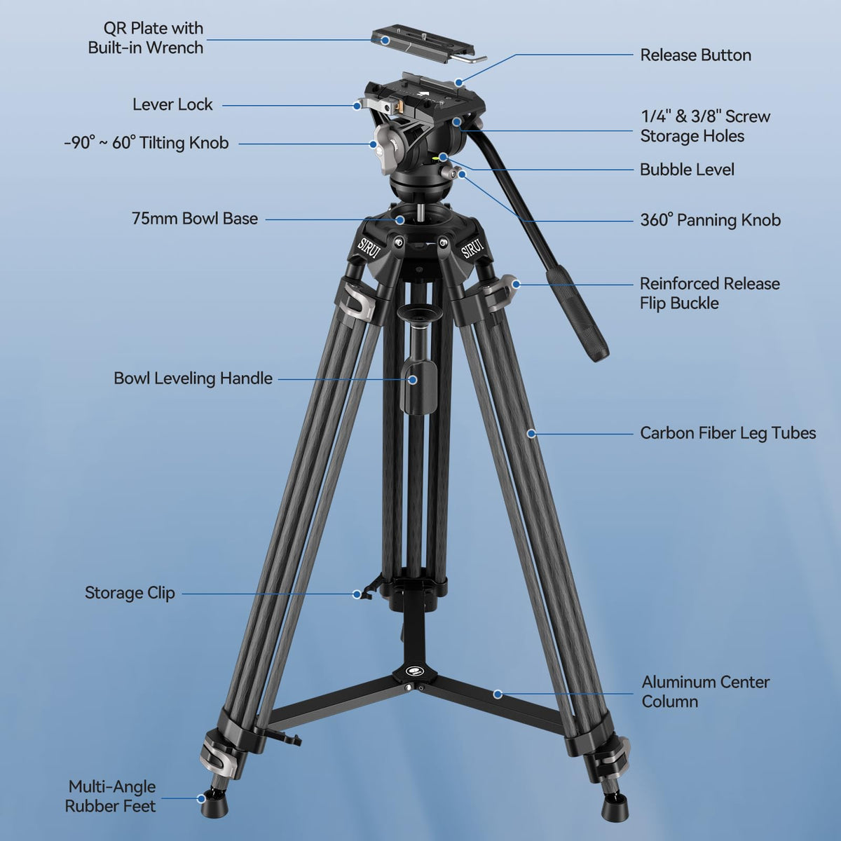 Carbon Fiber Heavy Duty Video Tripod Z40388