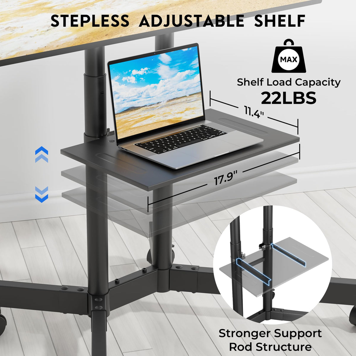 Rolling TV Stand with Tilt, Black E90708
