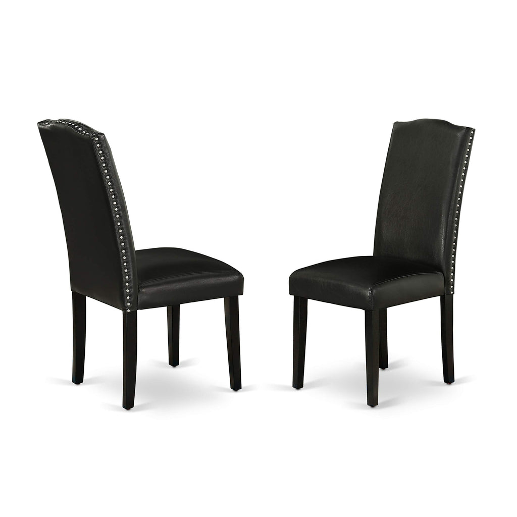 5 Piece Round Dining Table Set with 4 Black Faux Leather Chairs W860