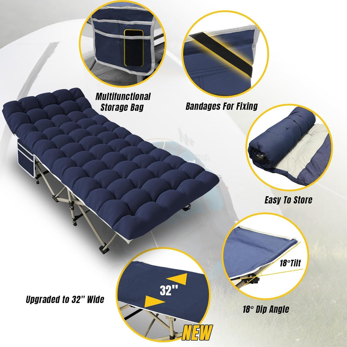 Folding Camping Cot Bed 32" Wide Oxford F764697