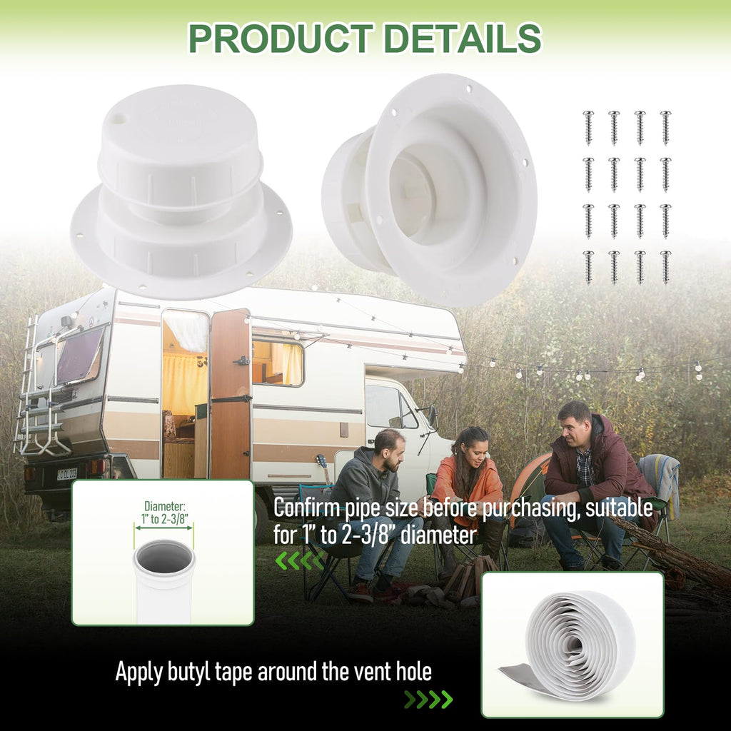RV Plumbing Vent Covers with Screws, 2 Pack M83728