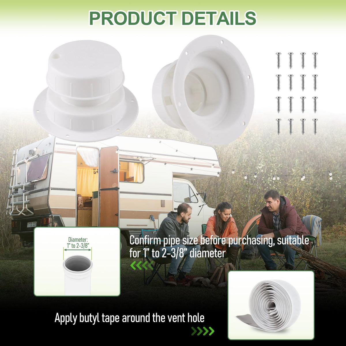 RV Plumbing Vent Covers with Screws, 2 Pack M83728
