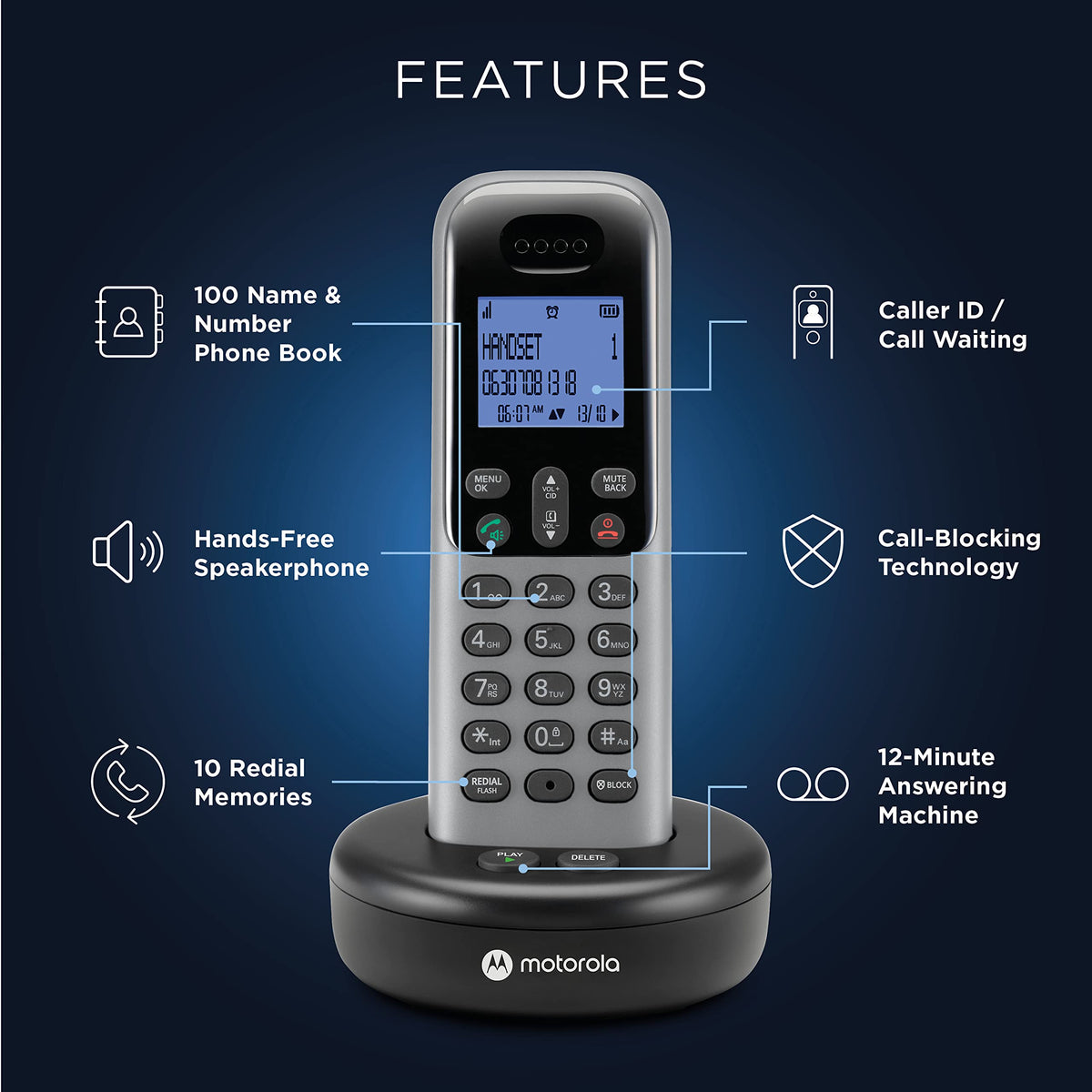 Cordless Phone with Answering Machine, 2 Handsets, Caller ID J6803