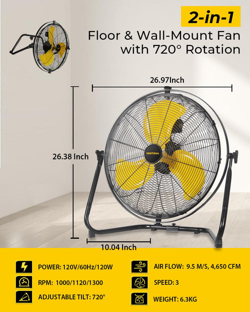 20 Inch 2-in-1 Floor Wall Mounted Fan T163931
