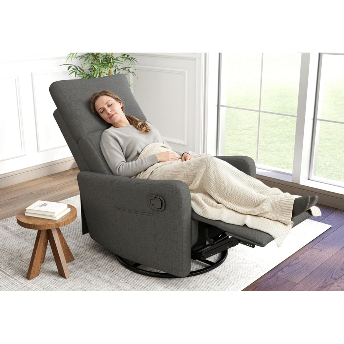Swivel Rocker Recliner Chair with Pull Lever and Side Pocket S5757