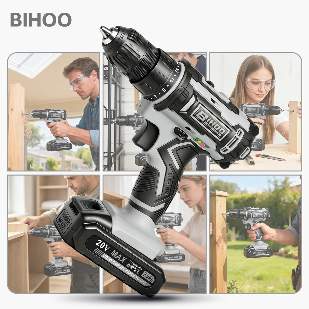 Cordless Drill with 25Nm max, Drill Bits Kit, Gray Z841